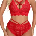 Kırmızı Çapraz Ip Detaylı Şık Sütyen Külot Takım