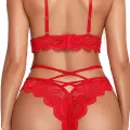 Kırmızı Çapraz Ip Detaylı Şık Sütyen Külot Takım