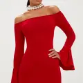Kırmızı İspanyol Kol Dar Elbise