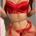 Kırmızı Merdüven Zincirli Göğüs Balenli Kadın Seksi Jartiyer Takım