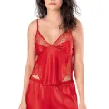 Kırmızı Saten Babydoll Şort Takımı