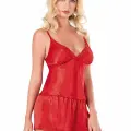Kırmızı Saten Babydoll Şort Takımı