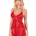 Kırmızı Saten Babydoll Şort Takımı