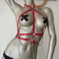 Kırmızı Ve Zincir Detaylı Şık Deri Harness - Brf3