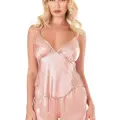 Koyu Pudra Saten Babydoll Şort Takımı