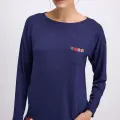 LYYN %100 Modal Lacivert Uzun Kollu T-shirt Ve Çizgili Pantolon Takımı