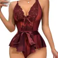 LYYN Arias Closet Bordo Dantel İşlemeli Kurdelalı Fantezi Tül Babydoll