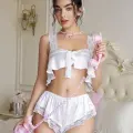 LYYN Arias Closet Beyaz Dantel İşlemeli Sütyenli Saten Şortlu Takım