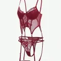 LYYN Bordo Babydoll İç Giyim Seti Bustiyer  ,külot , Bacak Bantları