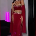 LYYN Bordo Pul Aksesuarlı Tül Etekli Kadın Seksi Gecelik