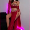 LYYN Bordo Pul Aksesuarlı Tül Etekli Kadın Seksi Gecelik