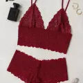 LYYN Kadın Bordo Dantel Bralet Şort Takımı – Asil ve Sofistike İç Giyim