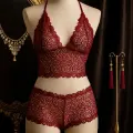 LYYN Kadın Bordo Dantel Bralet Şort Takımı – Asil ve Sofistike İç Giyim