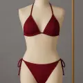 LYYN Kadın Bordo Yandan ve Boyundan Bağlamalı Bikini Mayo Takımı