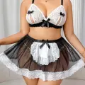 LYYN Kadın Büyük Beden  Seksi Hizmetçi Kostüm Fantezi Transparan Tül Fantezi Erotik 8006