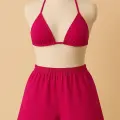 LYYN Kadın Fuşya Şortlu Belden ve Boyundan Bağlamalı Bikini Takımı