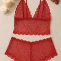 LYYN Kadın Kırmızı Dantel Bralet Şort Takımı – Tutkulu ve Çekici İç Giyim