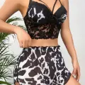 LYYN Kadın Leopar Dantel Detaylı Şortlu Gecelik Pijama Takımı 5055