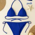 LYYN Kadın Mavi Yandan ve Boyundan Bağlamalı Bikini Mayo Takımı