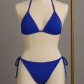 LYYN Kadın Mavi Yandan ve Boyundan Bağlamalı Bikini Mayo Takımı