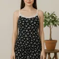 LYYN Kadın Siyah Kalp Desenli Askılı Şortlu Dantelli Pijama Takımı