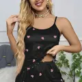 LYYN Kadın Siyah Kalp Desenli Seksi Gecelik Takım 6660
