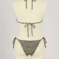 LYYN Kadın Siyah ve Leopar Detaylı Yandan Bağlamalı Bikini Takımı