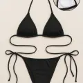 LYYN Kadın Siyah Yandan ve Boyundan Bağlamalı Bikini Mayo Takımı