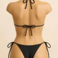 LYYN Kadın Siyah Yandan ve Boyundan Bağlamalı Bikini Mayo Takımı