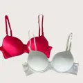 LYYN Kırmızı-beyaz 2li Mikro Kumaş Push Up Dolgulu Balenli Günlük Destekli Sütyen