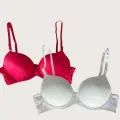 LYYN Kırmızı-beyaz 2li Mikro Kumaş Push Up Dolgulu Balenli Günlük Destekli Sütyen