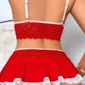 LYYN Kırmızı Dantel İşlemeli Büstiyerli Etekli Fantezi Kostüm