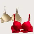 LYYN Kırmızı-ten 2li Mikro Kumaş İçi Boş Balenli Günlük Desteksiz Sütyen