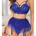 LYYN Mavi Bel Tüllü Kadın Seksi Fantezi Jartiyer Takım 2121