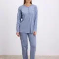 LYYN Modal Pamuklu Uzun Kollu Düğmeli 2li Pijama Takımı