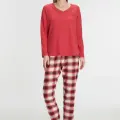 LYYN Pamuklu Kışlık Kare Desenli Uzun Kol Pijama Takımı
