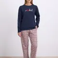 LYYN Rahat Ve Şık %100 Pamuklu Uzun Kol Sweatshirt Ve Ekose Pantolon Pijama Takımı