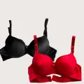 LYYN Siyah-kırmızı 2li Mikro Kumaş İçi Boş Balenli Günlük Desteksiz Sütyen