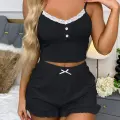 LYYN Siyah Likralı Düğmeli Yumuşacık 2li Pijama Takımı