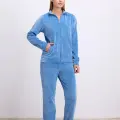 LYYN Uzun Kollu Fermuarlı Kadife Sweatshirt Ve Pantolon Pijama Takımı