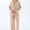 LYYN Viscose Çizgili Gömlek Pantolon Pijama Takımı