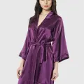Mor Kısa Saten Sabahlık