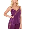 Mor Saten Babydoll Şort Takımı