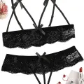 Özel Bölgesi Açık Siyah Fantazi İç Giyim Sütyen Külot