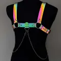 Rainbow Reflektörlü (karanlıkta Parlayan) Zincir Detaylı Şık Erkek  Göğüs Harness, Reflektörlü Clubwear - Brfm109