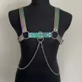 Rainbow Reflektörlü (karanlıkta Parlayan) Zincir Detaylı Şık Erkek  Göğüs Harness, Reflektörlü Clubwear - Brfm109
