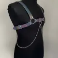 Rainbow Reflektörlü (karanlıkta Parlayan) Zincir Detaylı Şık Erkek  Göğüs Harness, Reflektörlü Clubwear - Brfm109
