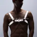 Reflektörlü (karanlıkta Parlayan) Zincir Detaylı Şık Erkek  Göğüs Harness, Reflektörlü Clubwear - Brfm109