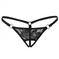 Siyah Dantelli Özel Bölgesi Açık G-string Brf1167