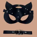 Siyah Harness Sexi Maske Ve Siyah Boyun Deri Aksesuarı 800250